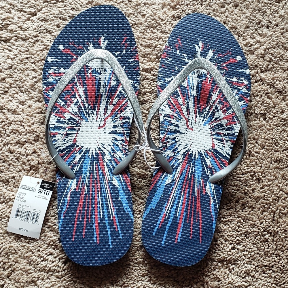 Americana firework glitter bling flip flops 9-10